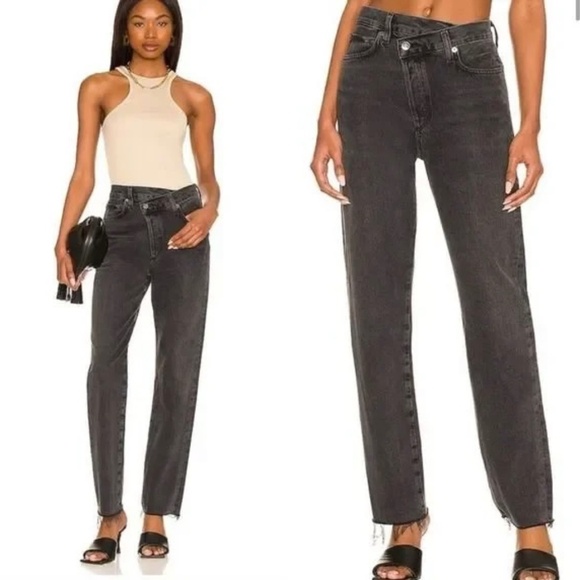 AGOLDE Criss Cross Straight High Rise Jeans in shambles black
